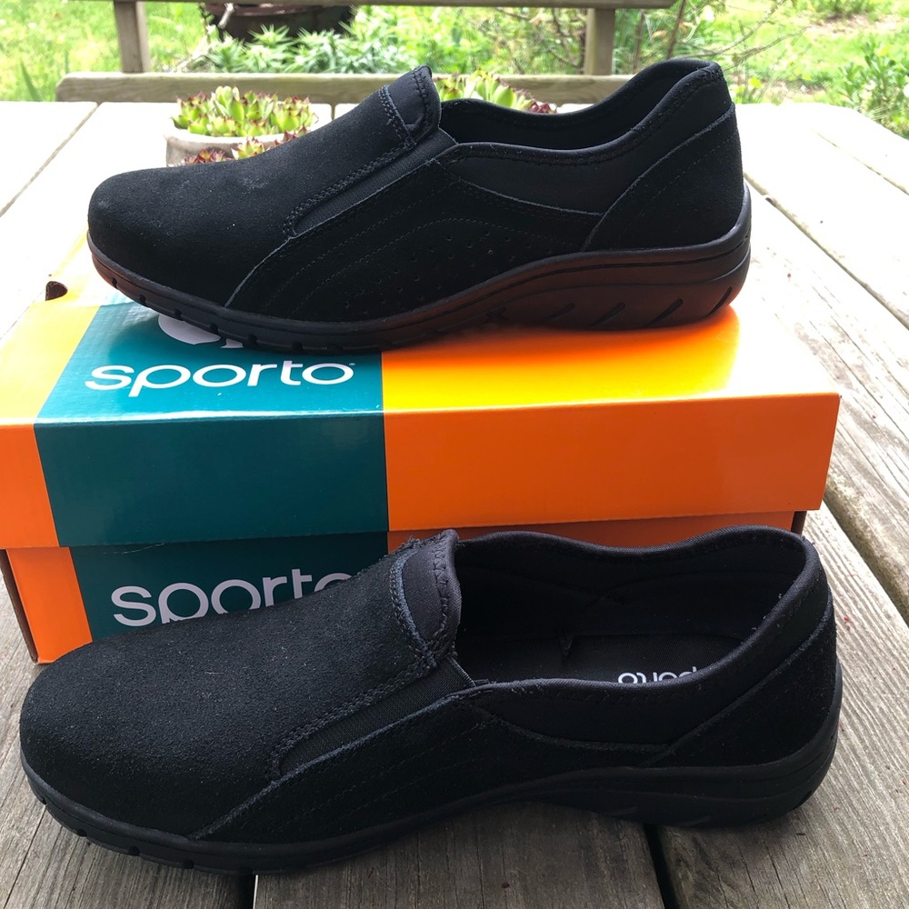 New SPORTO MAX Women's Shoes Size 10M/ Black Suede Slip On / Padded Insole